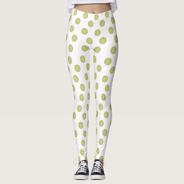 Oliv grönt polkapunkter leggings (Framsida)