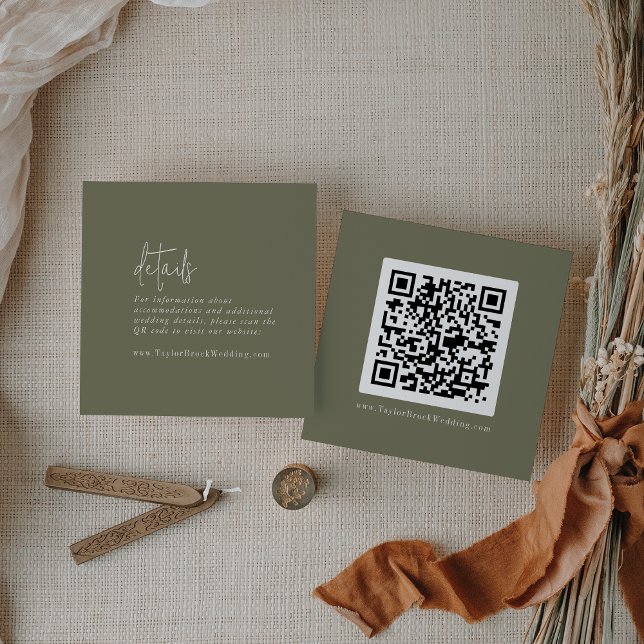 Oliv grönt QR-kodinformation för modern Chic Tilläggskort (Skapare uppladdad)