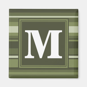 Oliv grönt randar för Monogram Magnet