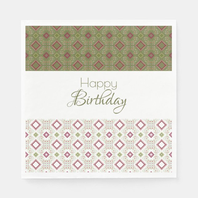 Oliv grönt Raspberry Papper Birthday Napkins Pappersservett (Framsidan)