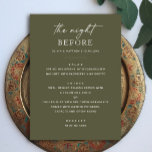 Oliv grönt repetitionsmiddag | Natt före Earthy Meny<br><div class="desc">"Nattdagen före" med den här oliv grönt repetitionsmenyn. Designad med ren, minimalistisk typografi och en mjuk, jordisk ton, är det idealiskt för bröllop-händelser som inspirerats av rytm, utomhus eller botaniskt. Olivodlingen i färg fungerar utmärkt för fall, sen sommar, skogsmark eller naturen i firande. Den här redigerbara mallen är enkel att...</div>