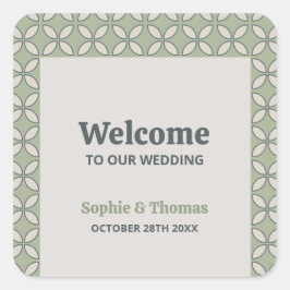 Oliv grönt Retro Bröllop i mitten av århundradet Fyrkantigt Klistermärke