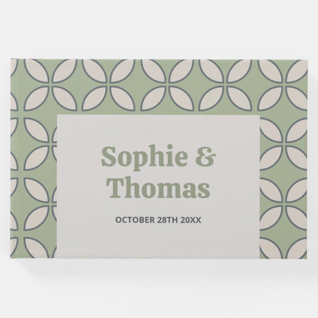 Oliv grönt Retro Bröllop i mitten av århundradet Gästböcker (Framsida)