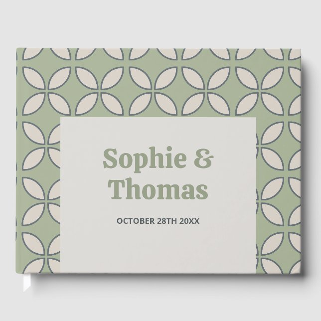 Oliv grönt Retro Bröllop i mitten av århundradet Gästböcker (Framsida)