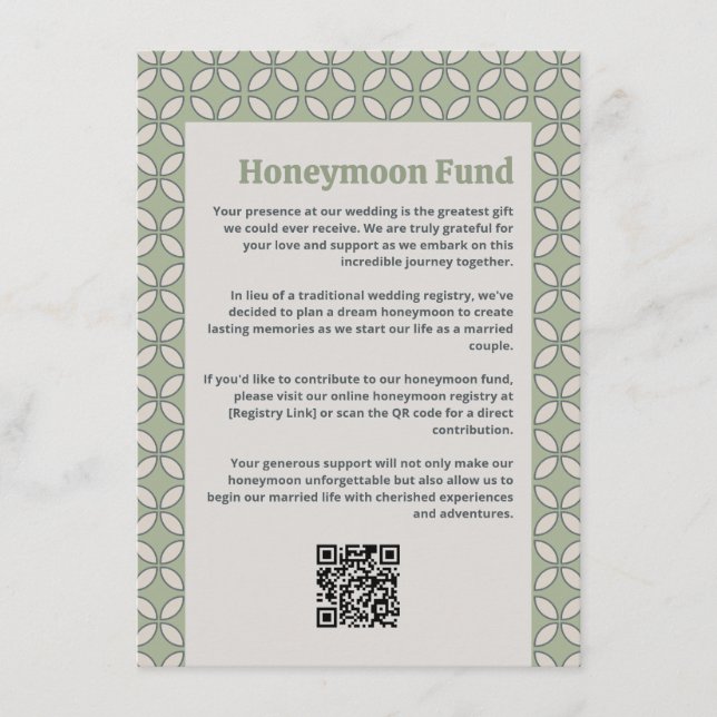 Oliv grönt Retro Bröllop i mitten av århundradet Tilläggskort (Framsida)