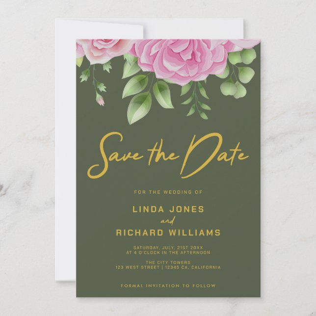 Oliv grönt Ro Spara datuminbjudan Inbjudningar (Framsida)