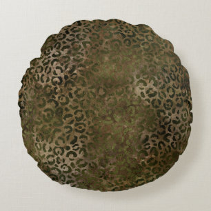 Oliv grönt rund leopard kudde