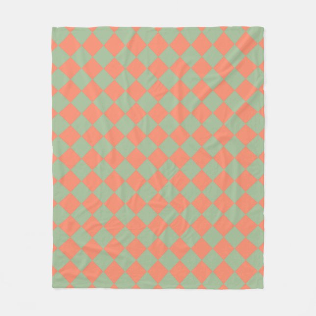 Oliv grönt Salmon Rosa Checker Diamond Mönster Fleecefilt (Framsidan)