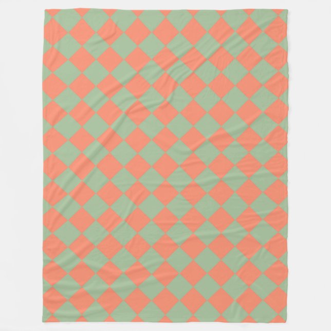 Oliv grönt Salmon Rosa Checker Diamond Mönster Fleecefilt (Framsidan)