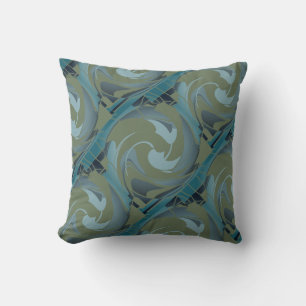 Oliv grönt Seafoam Grått Slanted Swirling Shapes Kudde