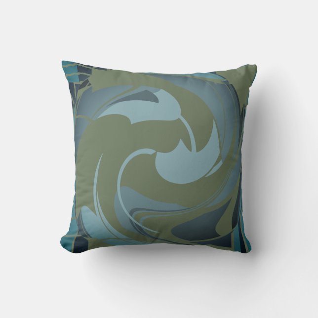 Oliv grönt Seafoam Grått Swirling Abstrakt Flower Kudde (Framsida)
