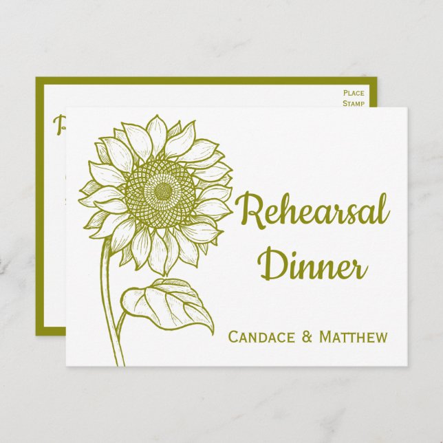 Oliv grönt solrosmåltid för  Blommigt Inbjudan Vykort (Fram/baksida)