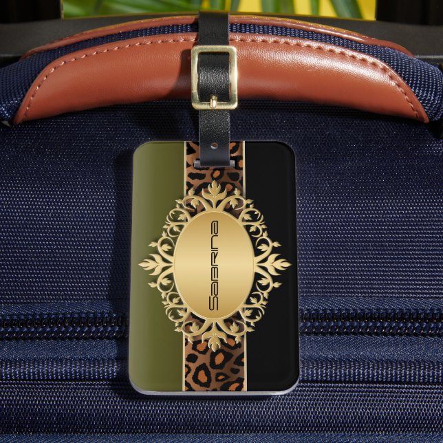 Oliv grönt, svarta och leoparder bagagebricka (Framsida Insitu 2)