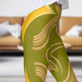 Oliv grönt Swirl Mönster Leggings
