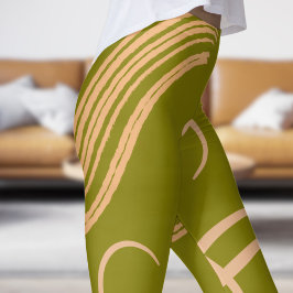 Oliv grönt Swirl Mönster Leggings