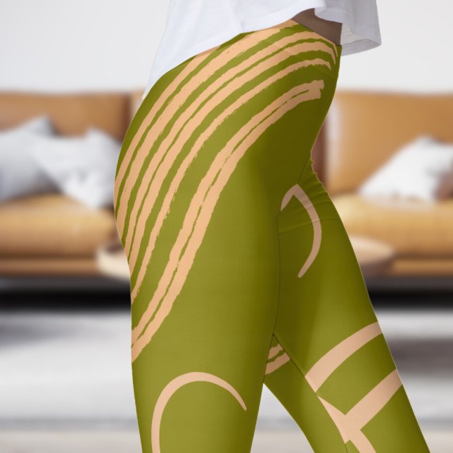 Oliv grönt Swirl Mönster Leggings (Swirl on Olive)
