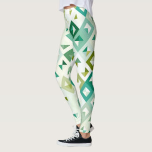 Oliv grönt Teal Blue Ivory Mosaic Art Mönster Leggings