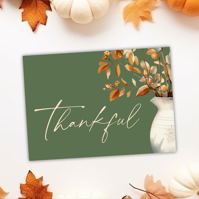Oliv grönt Thanksgiving Modern, strålande tack Julkort (Olive Green Thanksgiving Modern Rustic Thankful Holiday Card)