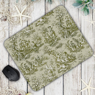 oliv grönt toile de jouy för vintage av elegant musmatta