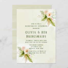 Oliv grönt Tropiska Blommigtar Bridesmaids Luncheo Inbjudningar