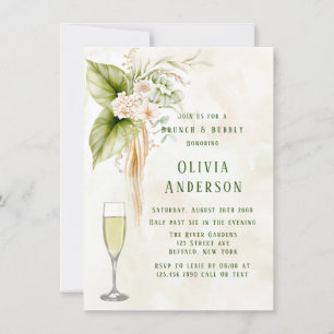 Oliv grönt tropiska Blommigtar Brunch och Bubly In Inbjudningar