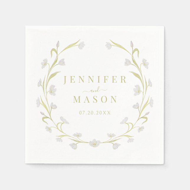 Oliv grönt tulpaner Blommigt Bröllop Pappra blöjor Pappersservett (Framsidan)