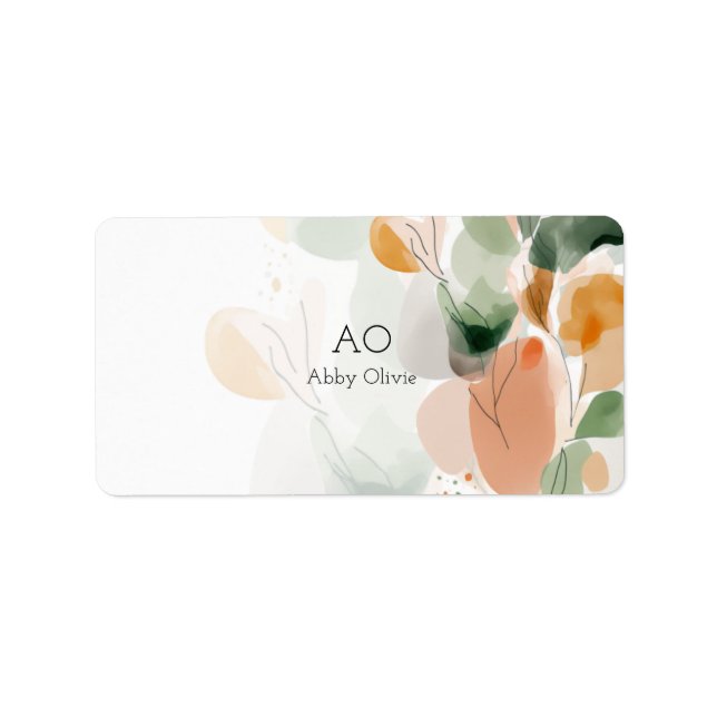 Oliv grönt vattenfärgspastel adressetikett (Framsidan)