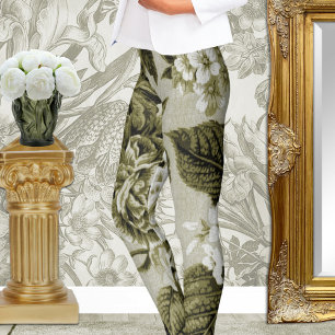 Oliv grönt vintage blom- Toile No.1 Leggings
