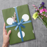 Oliv grönt Vitt Medium Polka dots Presentpapper<br><div class="desc">Oliv grönt Papper för radbrytning av vitt Polka dots</div>