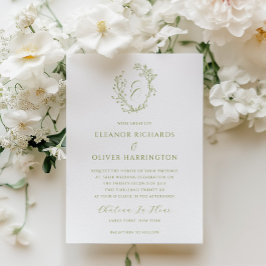 Oliv Linje Konst Blommig Monogram Krönika Bröllop Inbjudningar