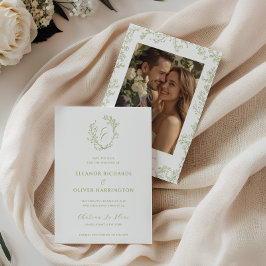 Oliv Linje Konst Blommig Monogram Vapen Bröllop Spara Datumet