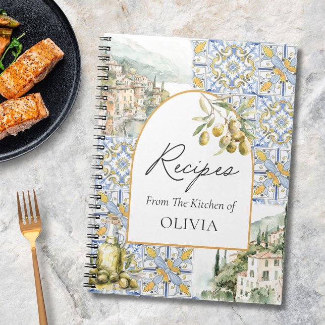 Oliv Medelhavet Kakel Mönster Matlagning Recept Anteckningsbok (In situ)