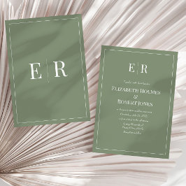 Oliv Minimalistisk Monogram Icke Foto Bröllop Inbjudningar