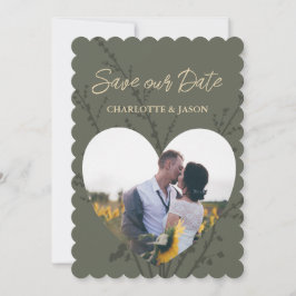 Oliv Modern Foto Hjärtformad Ram Spara Datum     Inbjudningar