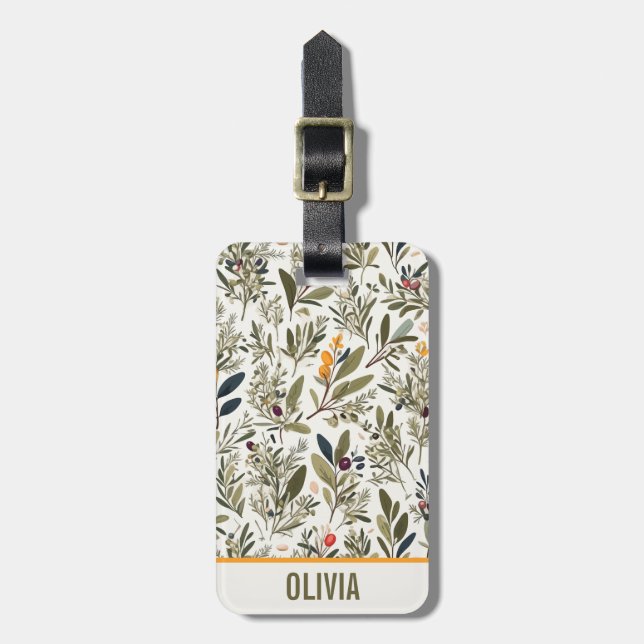 Oliv och örter Minimal Elegant Personlig Bagagebricka (Vertikal Framsida)