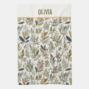 Oliv och örter Minimal Elegant Personlig Kökshandduk