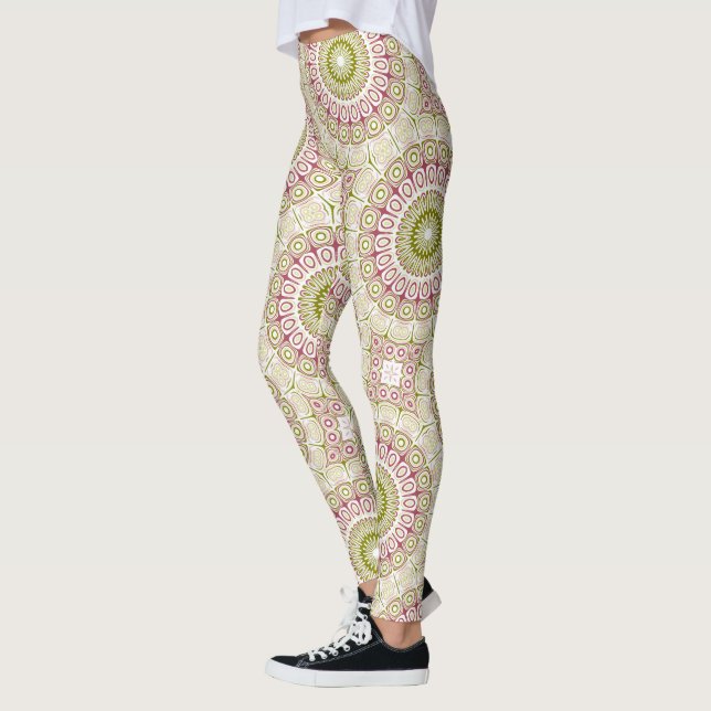 Oliv- och Rosmandalamönster Leggings (Vänster)