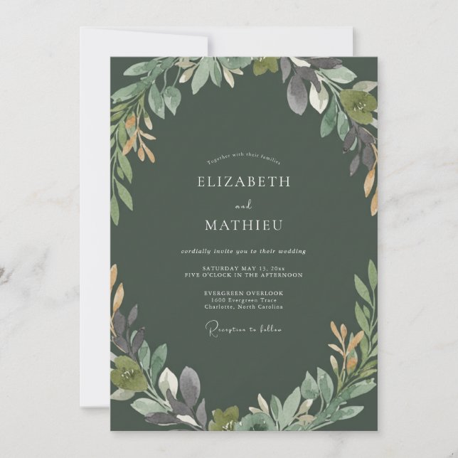 Oliv Ockra Lövformad Bröllop Inbjudningar (Framsida)
