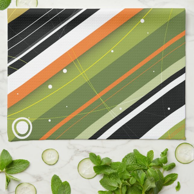 Oliv & orange Modern-Retro randar med monogramen Kökshandduk (Vikta)