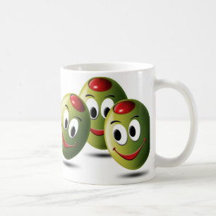 Oliv som fylls med leende kaffemugg