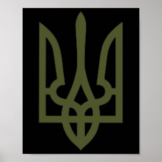 Oliv Ukrainisk Trident-symbol på hjärtat - Ukrain Poster (Framsidan)