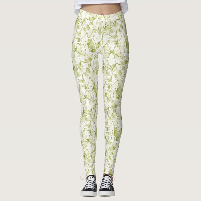 oliv-vit abstrakt modern modedesign  leggings (Framsida)