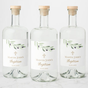 Olivboskap gren spritflaskor etikett