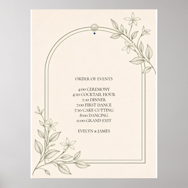 Olivbotanisk bröllopsordning för evenemang poster (Framsidan)