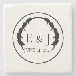 Olivbotanisk monogram bröllopssten coaster stenunderlägg