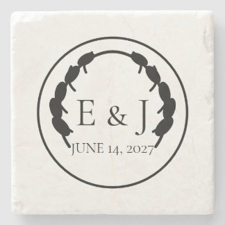 Olivbotanisk monogram bröllopssten coaster stenunderlägg