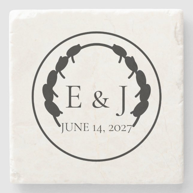 Olivbotanisk monogram bröllopssten coaster stenunderlägg (Framsidan)
