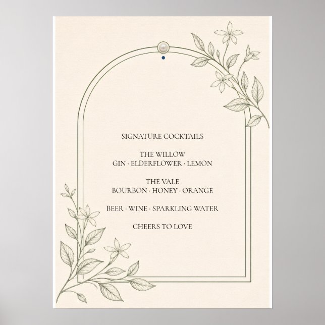 Olivbotaniska signaturdrycker Bröllopsskylt Poster (Framsidan)