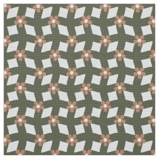 Olive Abstract Floral Grid - Polyester Weave Tyg