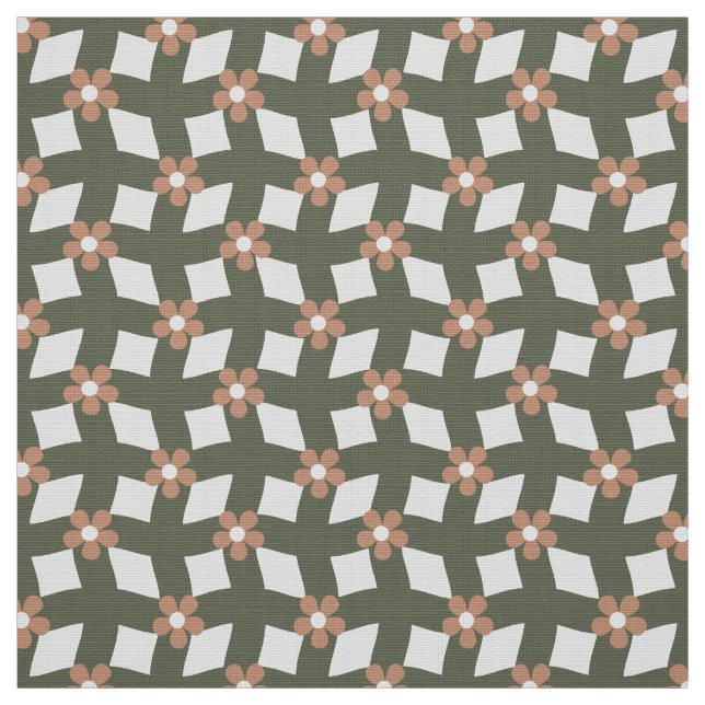 Olive Abstract Floral Grid - Polyester Weave Tyg (Provkarta)